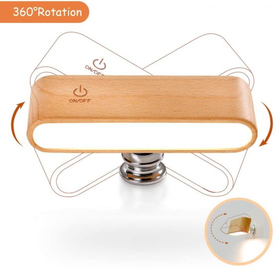 LED Reading Light for Books in Bed [Wooden Magnetic Dimmable Rotatable] Portable Lights Battery Powered Operated Rechargeable Cordless Night Wall Mounted Lamp for Headboard Bedroom Living Room - Image 3