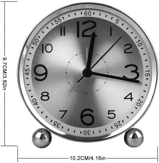 ALEENFOON 4 Inch Metal Alarm Clock, Non Ticking Silent Retro Alarm Clock, Battery Operated Loud Wake up Alarm Clocks for Bedsides Bedroom Travel Kids (Silver) - Image 2