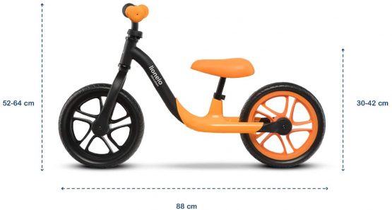 Lionelo Loe Orange Alex Children's Balance Bike up to 30 kg Saddle and Handlebar Adjustable 12 Inch EVA Foam Wheels Robust Construction Steering Angle Limiter EN 71, Small - Image 2