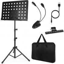 Music Stand for Sheet Music Sturdy Tripod Base Adjustable Height Metal Portable with Carrying Bag LED light Paper Holder