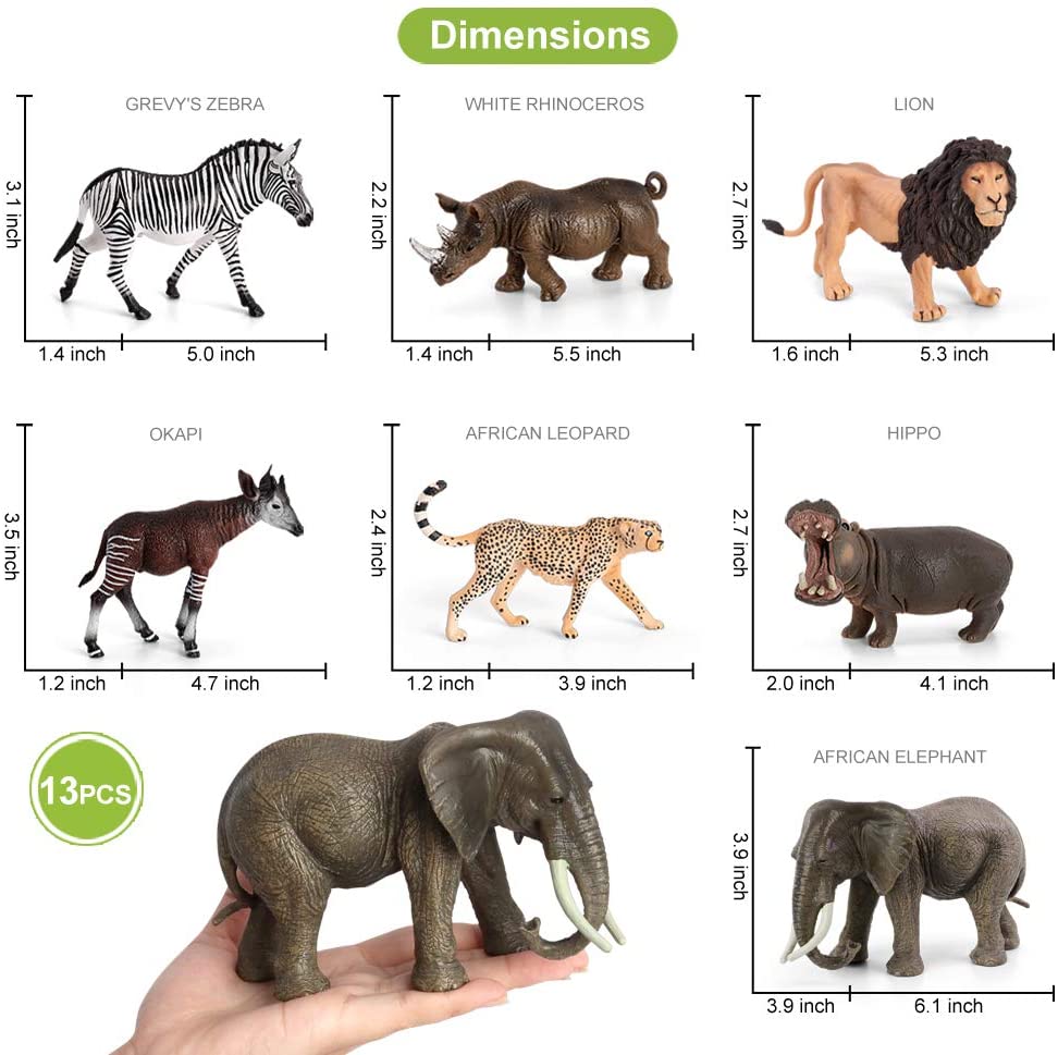 Volnau Safari Animal Figurines Toys 13PCS Africa Figures for Kids Toddlers Christmas Decoration Gift Preschool Educational Zoo Pack Lion Jungle Forest King Set - Image 4