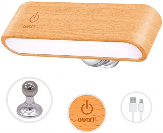 LED Reading Light for Books in Bed [Wooden Magnetic Dimmable Rotatable] Portable Lights Battery Powered Operated Rechargeable Cordless Night Wall Mounted Lamp for Headboard Bedroom Living Room