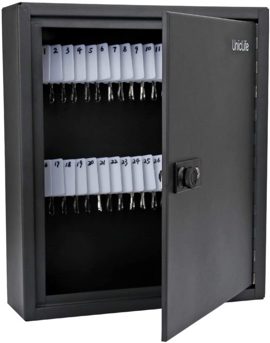 UnicLife 60 Keys Slotted Key Cabinet Steel Security Safe Lock Box with Combination Lock, Black