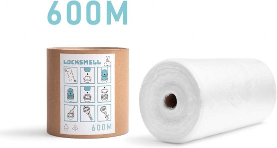 LOCKSMELL Nappy Bin Liner (600m) Compatible with Tommee Tippee Sangenic, Angelcare & Litter Locker II cartridges| Equivalent to 84 Angelcare, 60 Litter Locker II, 48 Sangenic Refills + REFILL TUBE