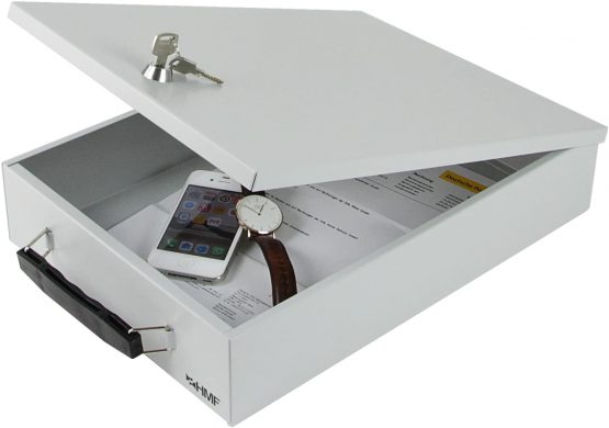 HMF 141-07 Document Box Tray Security Box Din A4, 37,5 x 26,5 x 8,0 Centimeter, Light Gray - Image 2