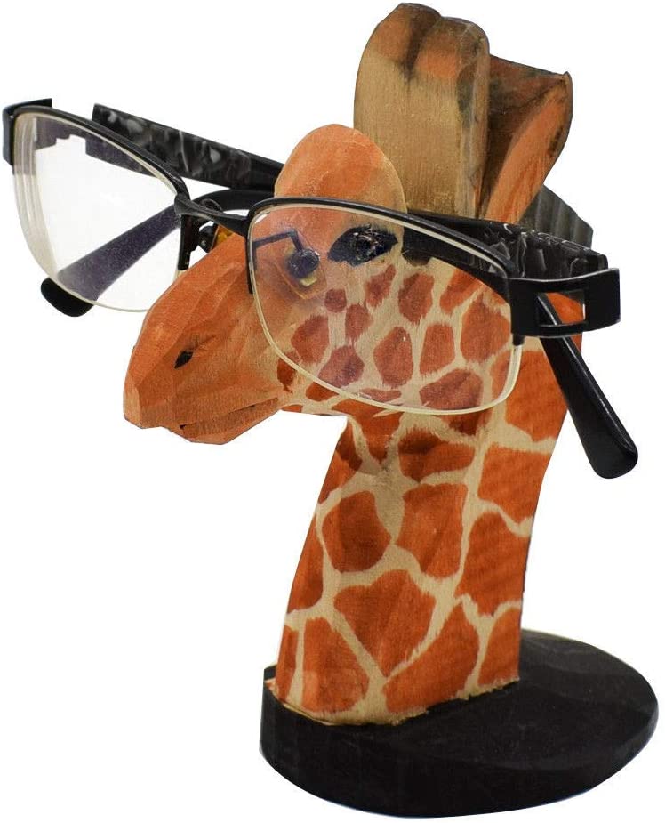 VIPbuy Hand Carved Wood Eyeglasses Spectacle Sunglasses Holder Stand Animal Shaped Home Office Desk Décor Gift (Giraffe)