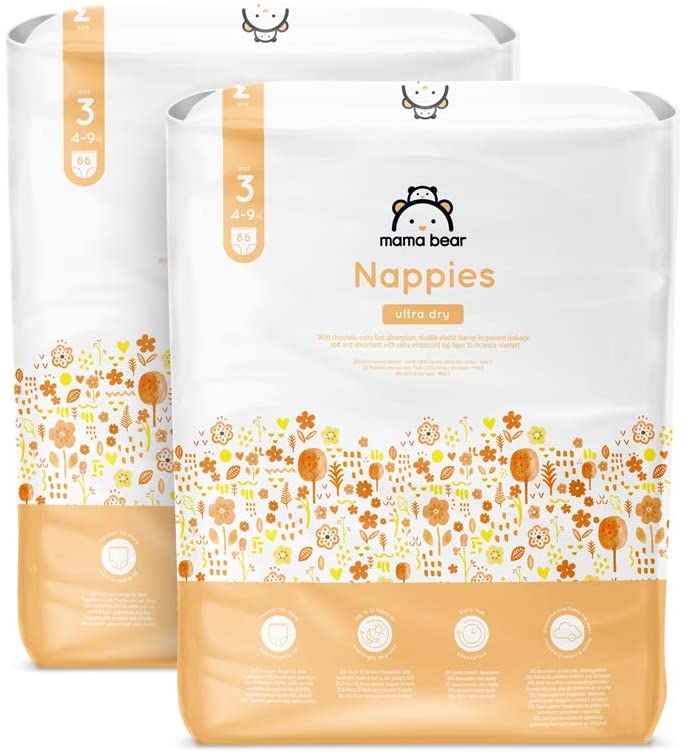 By Amazon Ultra Dry Nappies - Size 3 (4-9 kg) - With Channels- 172 Units (2 Packs x 86) (Previously a Mama Bear Brand, Same Product)