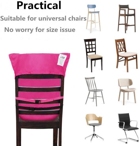 Vine Easy Seat Portable Travel High Chair | Adjustable, Safety, Washable | Toddler High Chair Seat Cover | Convenient Cloth Travel High Chair Fits in Your Handbag | Grey (Pink) - Image 3