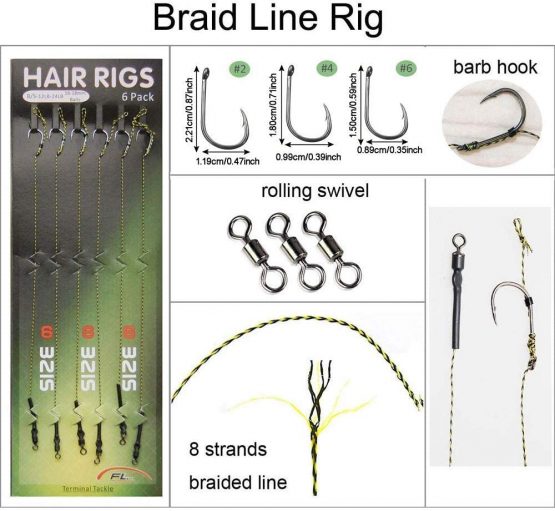 OROOTL Carp Fishing Hair Rigs,18/36pcs Boilies Carp Fishing Tackle with Carp Hooks Anti-Tangle Swivel Braided Thread Line Terminal Tackle Set 12lb-24lb Size 2 4 6 - Image 2