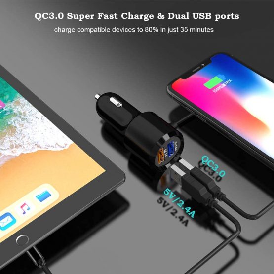 SONRU Bluetooth 5.0 FM Transmitter, Bluetooth Adapter Car Radio Audio Transmitter Handsfree Car Kit with QC3.0 USB Port,A2DP Crystal Sound, 1.1M Cable, Battery Voltage Display, TF Card Play - Image 3