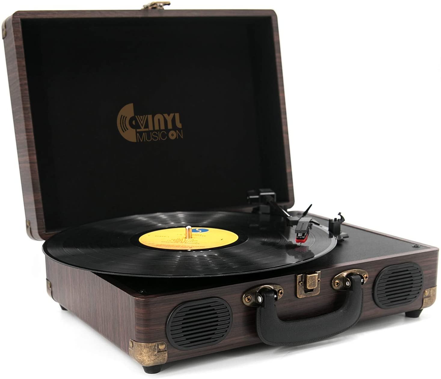 VINYL MUSIC ON Bluetooth Record Player with Builtin Speakers, 3 Speed Briefcase Turntable with VINYL MUSIC ON Bluetooth Record Player with Builtin Speakers, 3 Speed Briefcase Turntable with