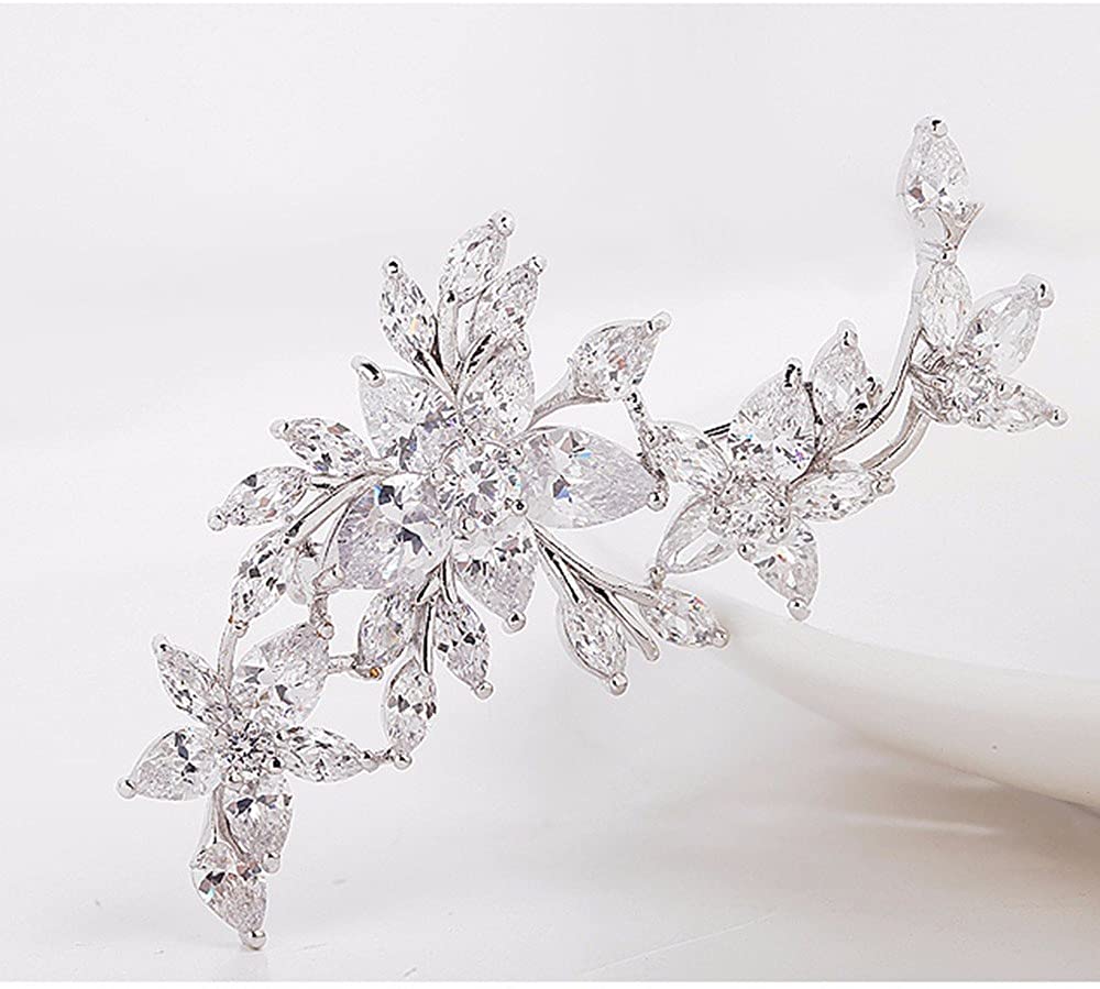 GULICX White Gold Plated Zircon Flower Blossom Diamante Brooch Badge Pin Wedding for Women, 6.1 cm x 6.1 cm x 3.3 cm - Image 2