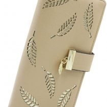 Molylove Women's Leather Wallet Purse Hollow Leaf Pattern Zipper Handbag Button Clutch Bag (Apricot)