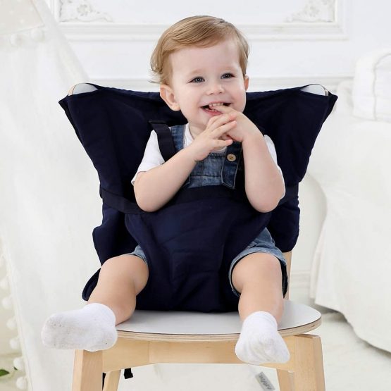 Vine Easy Seat Portable Travel High Chair | Adjustable, Safety, Washable | Toddler High Chair Seat Cover | Convenient Cloth Travel High Chair Fits in Your Handbag (Dark Blue) - Image 2