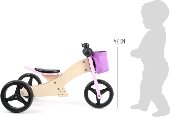 small foot 11612 Balance Trike 2-in-1 pink made of wood, tricycle and balance bike, adjustable seat and rubber-finished wheels - Image 4