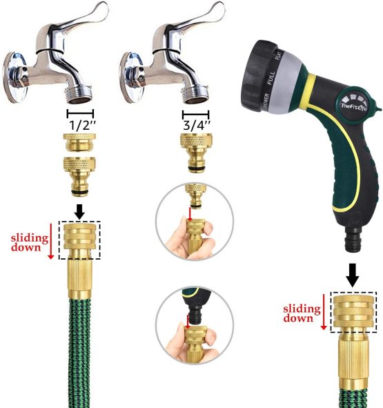 TheFitLife Expandable Garden Hose Pipes - EU Standard Strong 13-Layer Latex Inner and Solid Brass Fittings 3 Times Expanding Flexible Water Hose Kink Free Easy Storage Nozzle Contains (7m) - Image 2