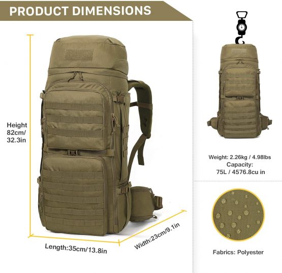 Mardingtop 55/75L Tactical Backpack Large Hiking Camping Military Rucksack Patrol Pack with Rain Cover for Outdoor Trekking Mountaineering Hunting - Image 2