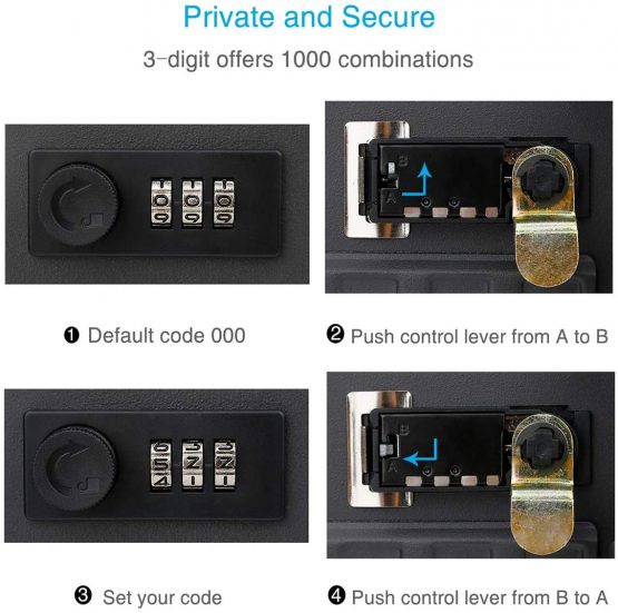 UnicLife 60 Keys Slotted Key Cabinet Steel Security Safe Lock Box with Combination Lock, Black - Image 3