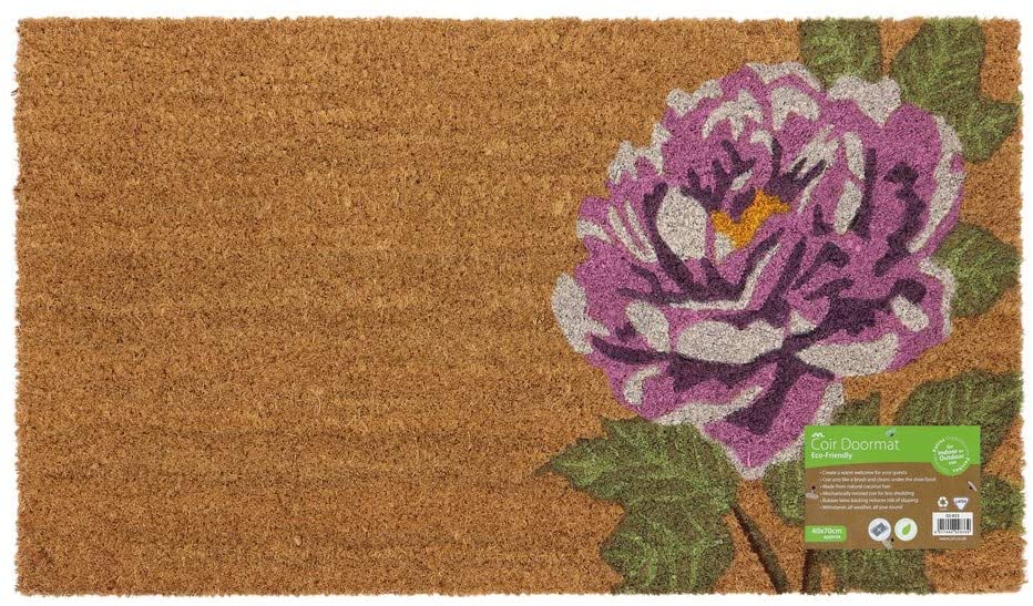 JVL Eco-Friendly Garden Latex Backed Coir Entrance Door Mat, Flower Design,Brown, ONE SIZE,02-833, 70 x 7 cm (Square)