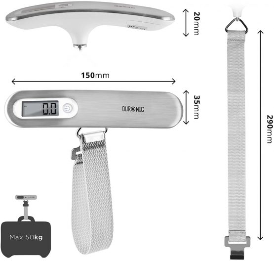 Duronic Luggage Scale White LS1013 Digital 50KG Capacity for Bag | Suitcase | Travel | Digital | Scales Weight with Straps and Batteries for Travel | Outdoor | Home - Image 3