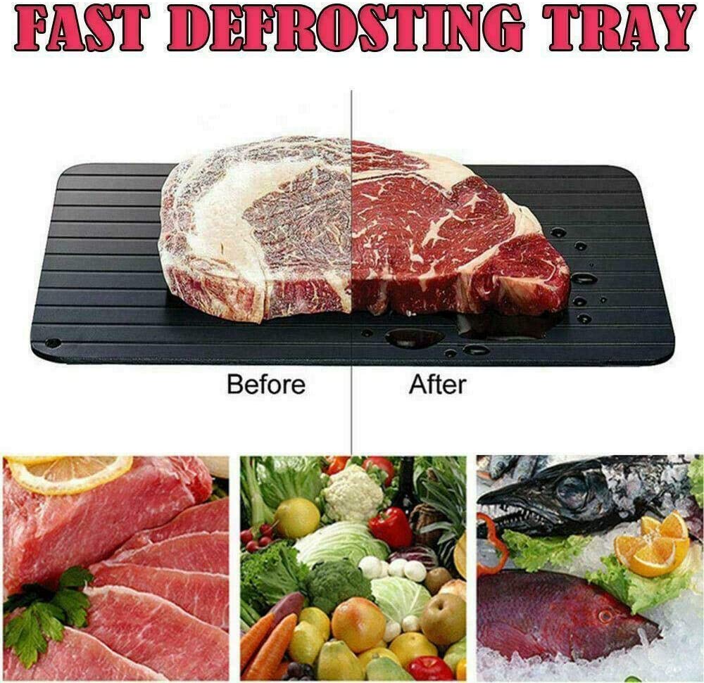 MantraRaj Defrosting Tray, Aluminium Meat Thaw Plate with Grooves & Spill-Proof Silicone Angles