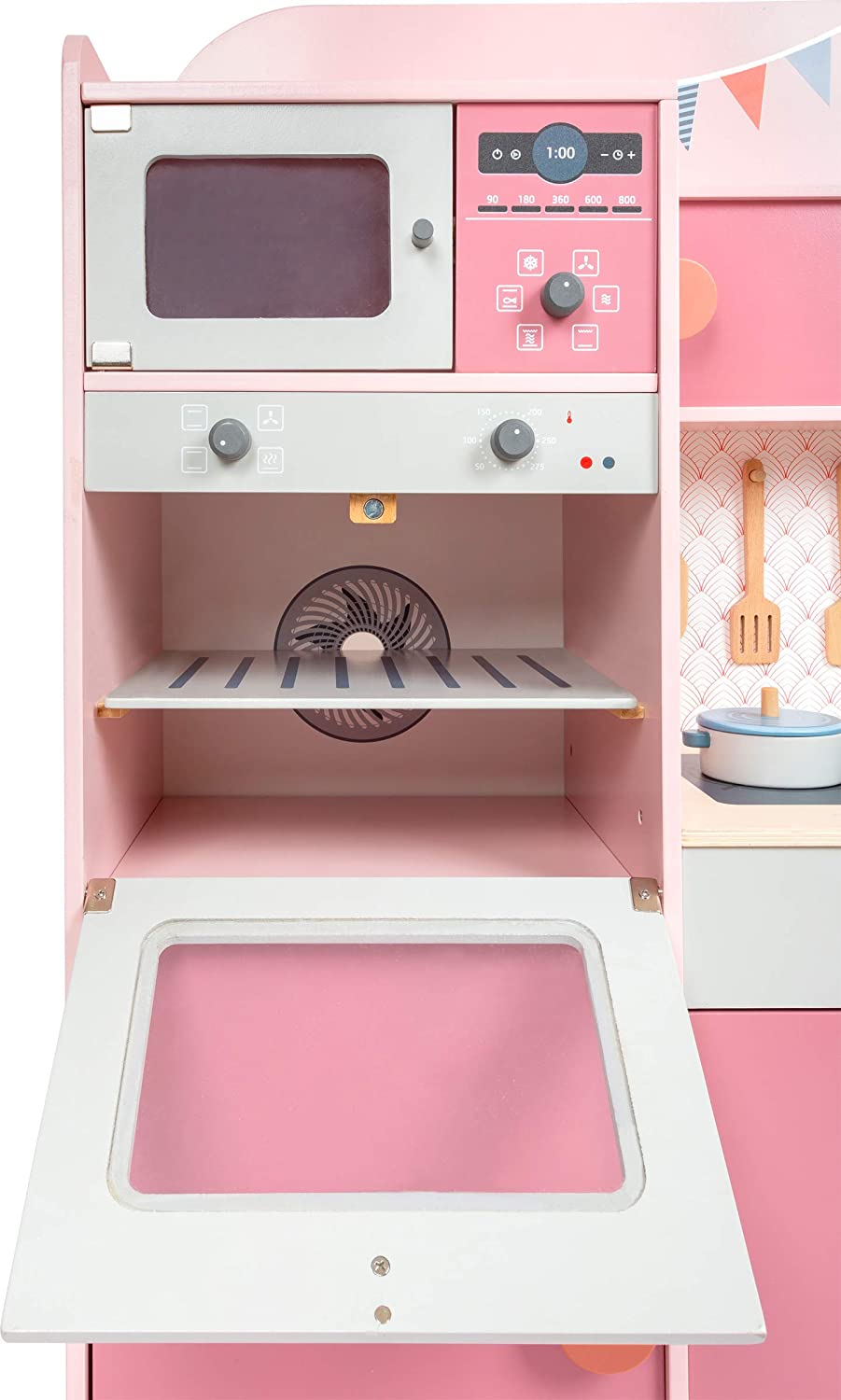 Small Foot 11465 Wooden Play Kitchen Girl's Dream, multifunctional kitchen in pink, w/many accessories, for ages 3+ - Image 4