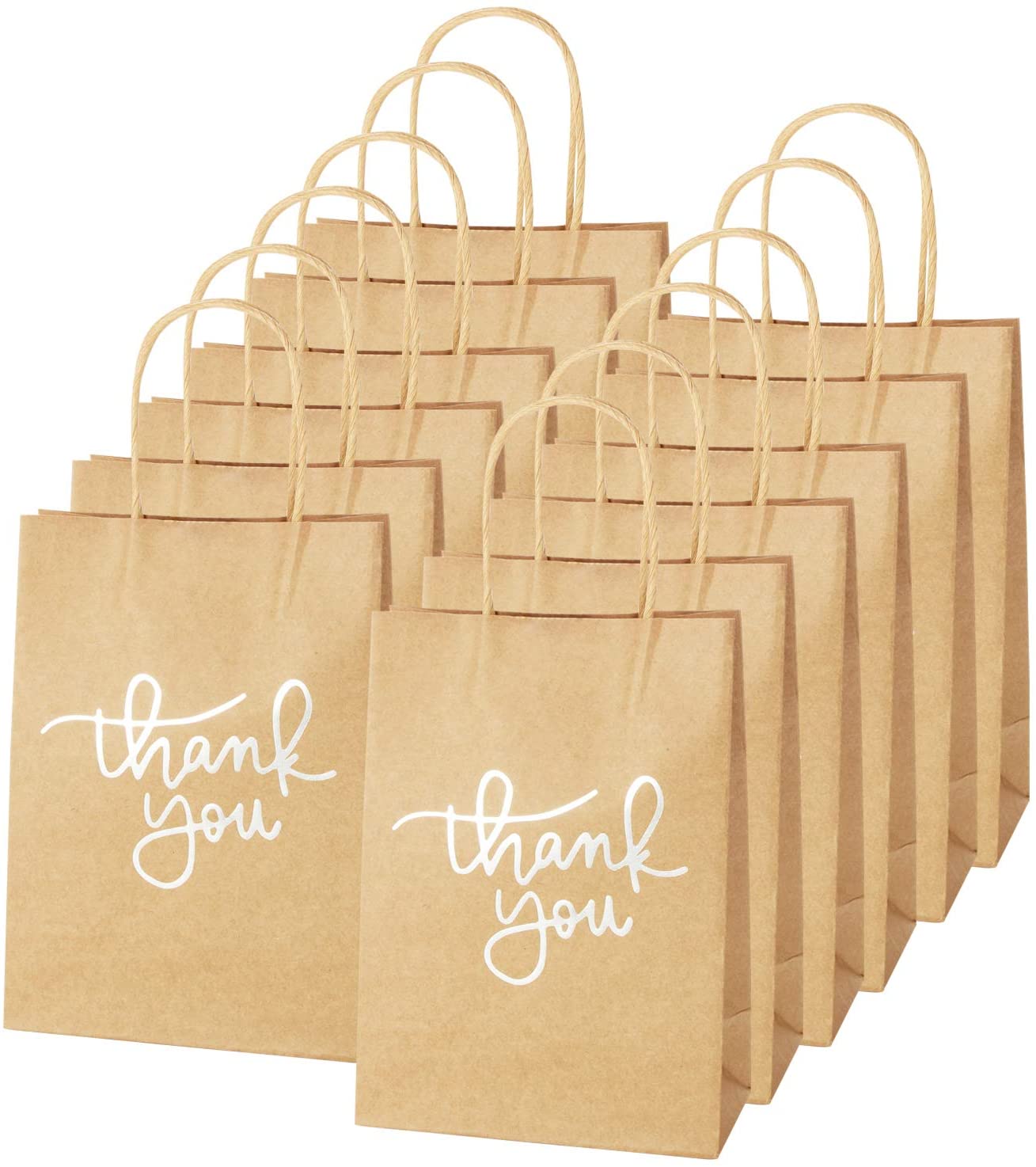 24 Pack Paper Party Bags,Kraft Paper Party Bags with Handles for Birthday,Business,Boutique,Wedding and Party Celebrations(Silver)