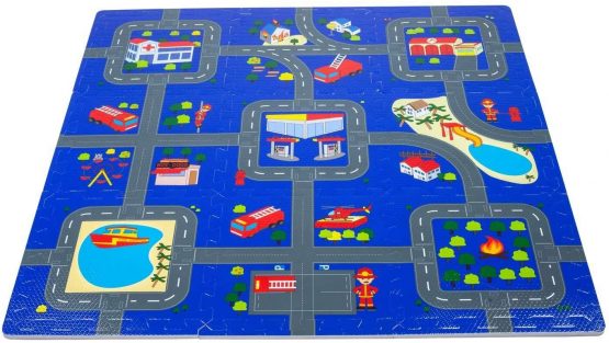 Leo & Emma Rally Play Foam Floor Tiles For Kids - Interlocking Foam Mats - Fire department Race Track Rug - Set of 9 Large 32 x 32 cm Pieces - Perfect Hot Wheels Mat - TÜV tested - Image 2