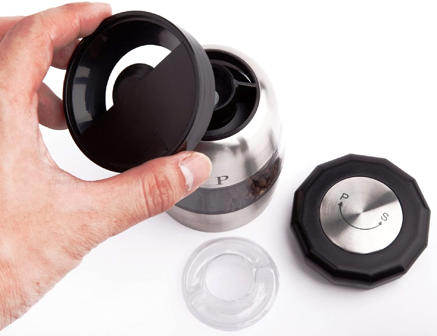 Ozeri Duo Ultra Salt and Pepper Mill and Grinder, Stainless Steel, Silver - Image 4