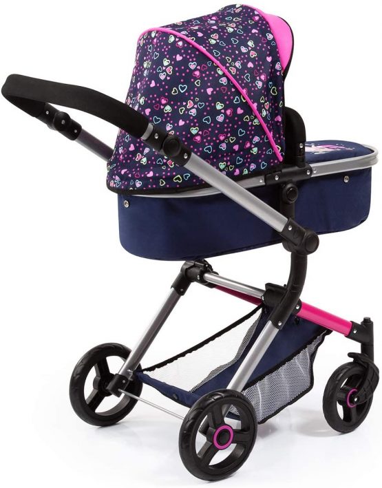 Bayer Design 18417AA Stroller, Doll Combi Pram Neo Vario with Changing Bag and Underneath Shopping Basket, Foldable, Swivel Front Wheels, Blue with Hearts, Modern, Mermaid - Image 2