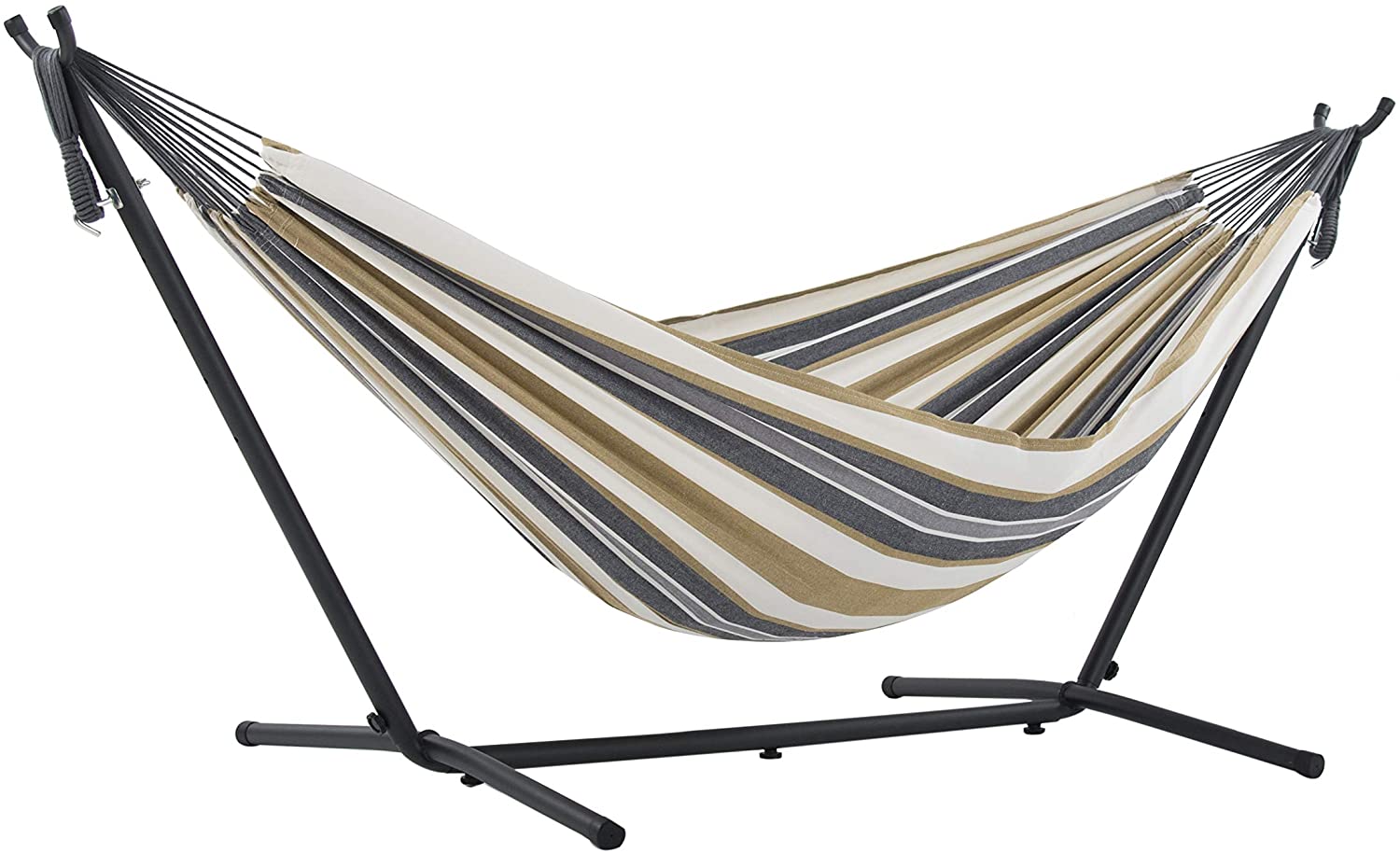 Vivere UHSDO8-25 Double Cotton Hammock with Space-Saving Steel Stand Including Carrying Bag, Desert Moon