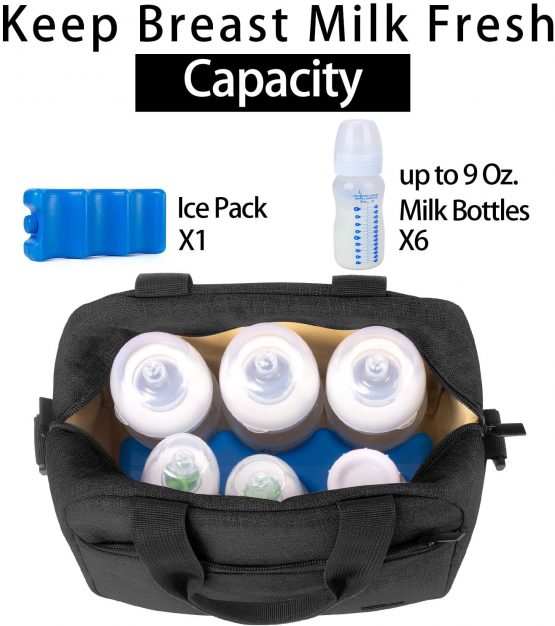 Teamoy Breastmilk Cooler Bag with Ice Pack, Baby Bottle Cooler Bag for 6 Breastmilk Bottles (up to 270ml), Black - Image 2