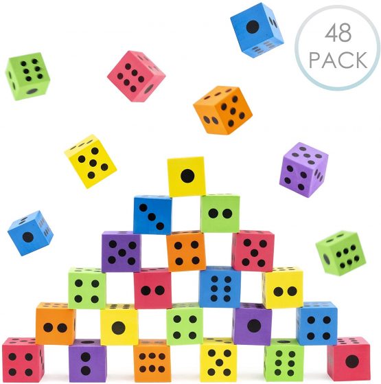 THE TWIDDLERS - 48 Large Colourful Foam Dot Dice Set - 4cm