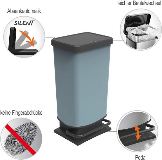 Rotho, Paso, Dustbin 40l with pedal and lid, Plastic (PP) BPA-free, blue, 40l (35,3 x 29,5 x 67,6 cm) - Image 3