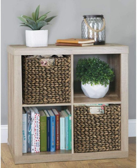 mDesign Set of 2 Storage Basket - Foldable Water Hyacinth Storage Box - Basket Storage Unit Ideal for Storing Clothes, Toys or Magazines - with Wickerwork Pattern - Natural - Image 3