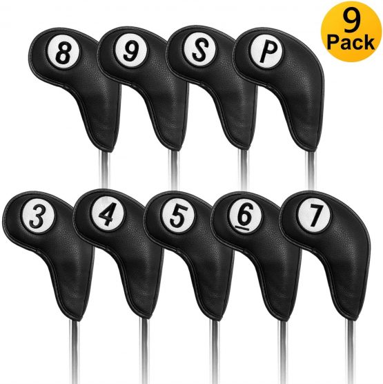 Golf Club Head Covers for Irons Magnetic Closure Long Cover Value 9pcs/Set, Double Number Printed Headcovers Deluxe Synthetic Leather Professional Durable Thick Color Black Blue Red Fit All Brand Clubs - Image 2