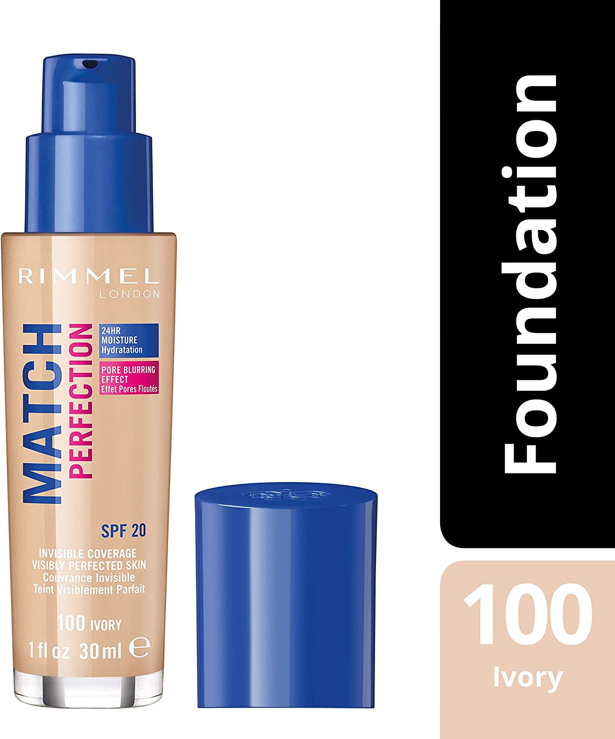 Rimmel London Match Perfection Foundation SPF20, 100 Ivory, 30 ml (Pack of 1) - Image 3