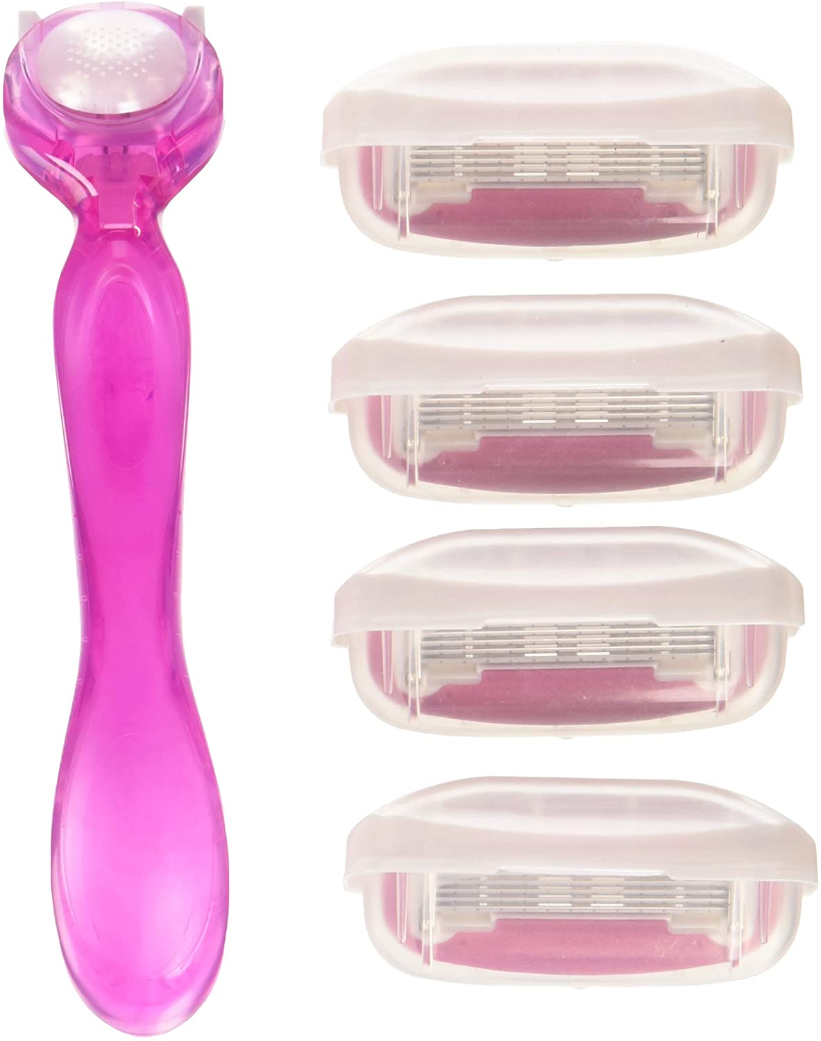 Amazon Brand – Solimo Female 5 Blade Razor with 4 refills with Multi ...