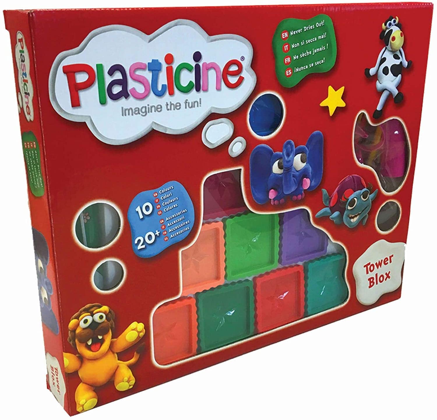 Plasticine The Original, Tower Blox, Endless Fun and Creativity with Never-Drying Modelling Compound, 10 Vibrant Colours