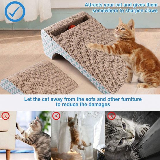 LotFancy Cat Scratching Board with Catnip and Tracks Cat Teaser Ball, 2 in 1 Cartoon Cardboard Cat Scratcher Catching Game Toy Used for Cat Decompression, Protection of Furniture - Image 2