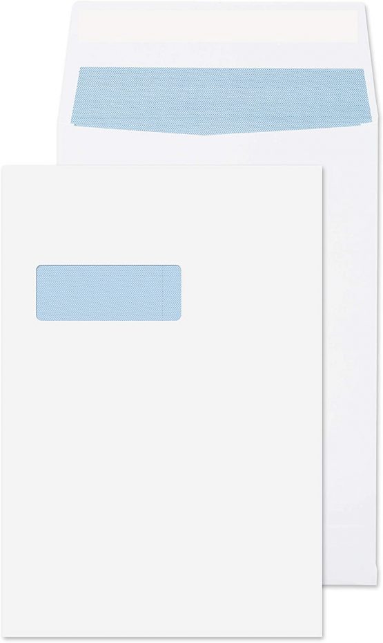 Blake Purely Packaging C4 324 x 229 x 25 mm 140 gsm Gusset Pocket Peel & Seal Window Envelopes (9001) White - Pack of 125
