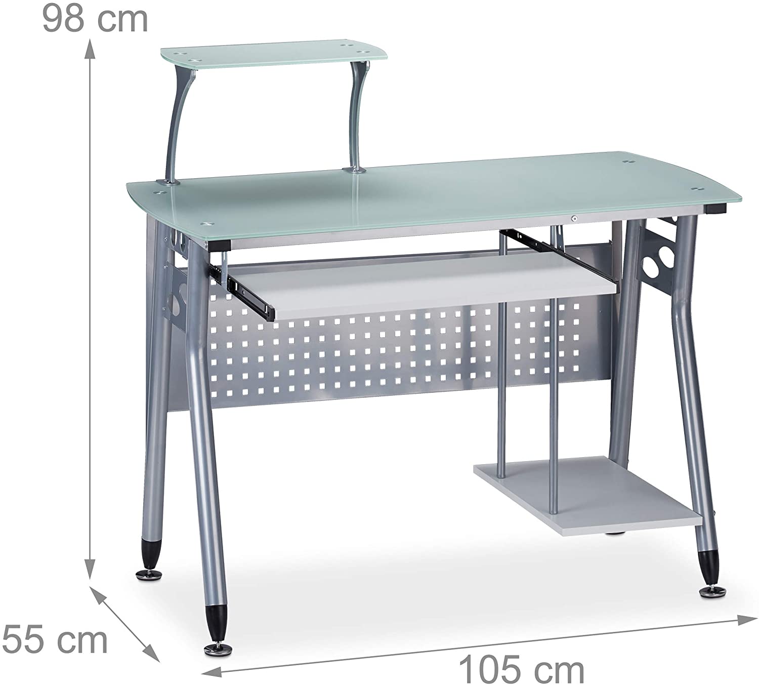 Relaxdays Computer Desk Glass, Keyboard Tray & Shelf for Desktop PC ...