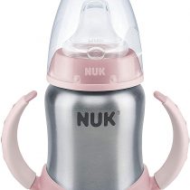 NUK Learner Cup Drinking Bottle, 6-18 Months, Stainless Steel, Leak-Proof, Anti-Colic, BPA-Free, 125 ml, Pink