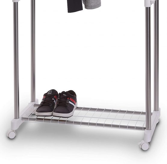 Clothes Rail Heavy Duty Stainless Steel Double Rails Garment Rail Storage Clothes Rails For Bedroom Extendable Telescopic Coat Hanging Rack Shoe Storage Shelf - Image 4