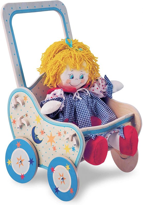 Dida - Stroller in wood for dolls - decoration: Moon