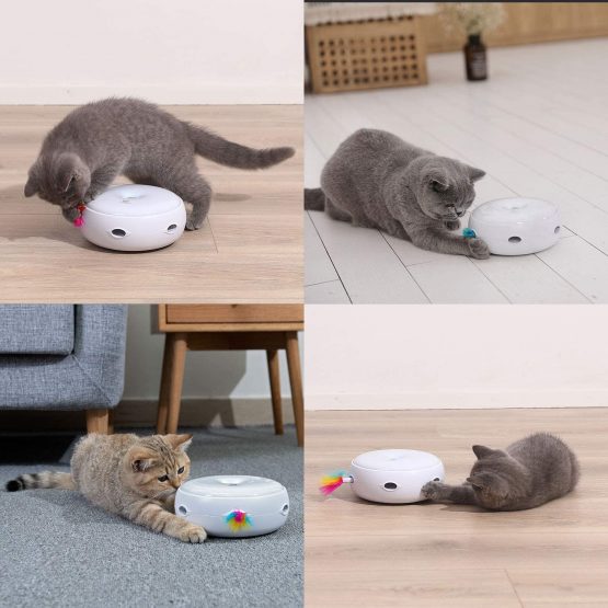 Pettom Interactive Cat Toys with Electronic Rotating Feather Automatic Ambush Cat Toy 3 Speed Modes Play Randomly Stimulates Cat's Senses & Instincts (Included Battery&Replace Feather) - Image 2