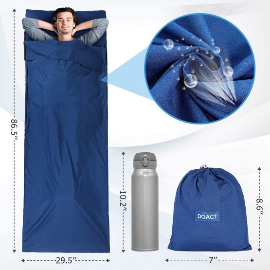 Doact Cotton Sleeping Bag Liner, Lightweight Travel Sheet Adult, Camping Sleep Bag with Zipper