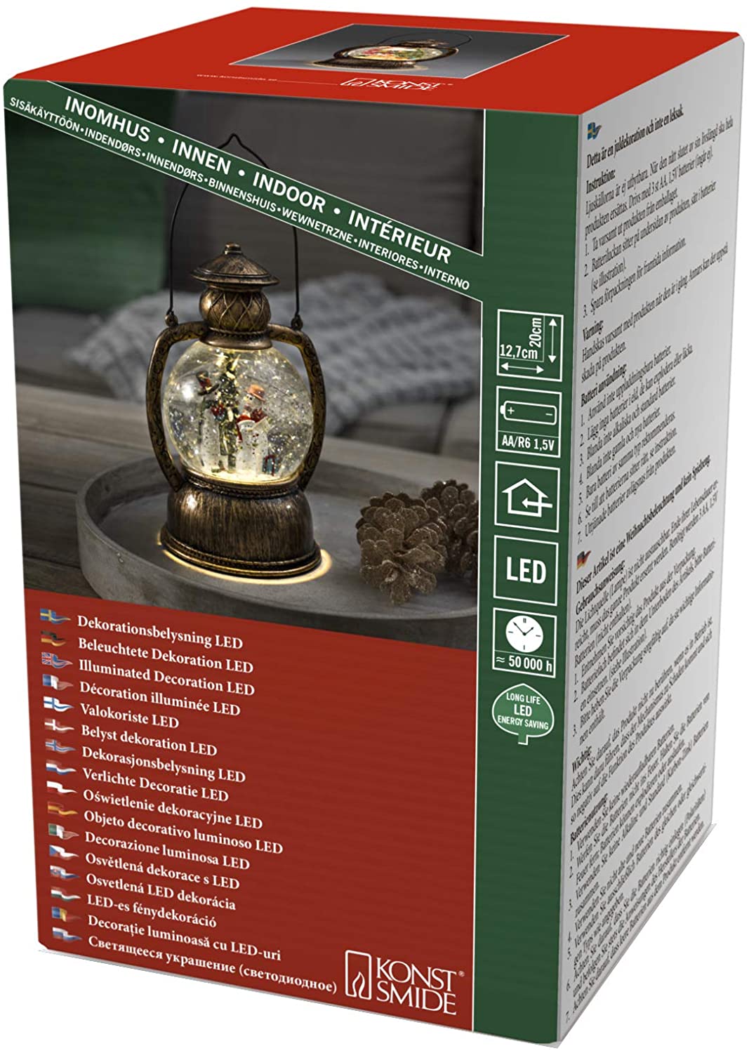 Konstsmide 3498-000 LED Glass Globe Snow Lantern Lamp "Snowman Scene" / For Indoor Use/Battery Operated: 3xAA 1.5V (excl.) / Water Filled/Warm White Diode - Image 4