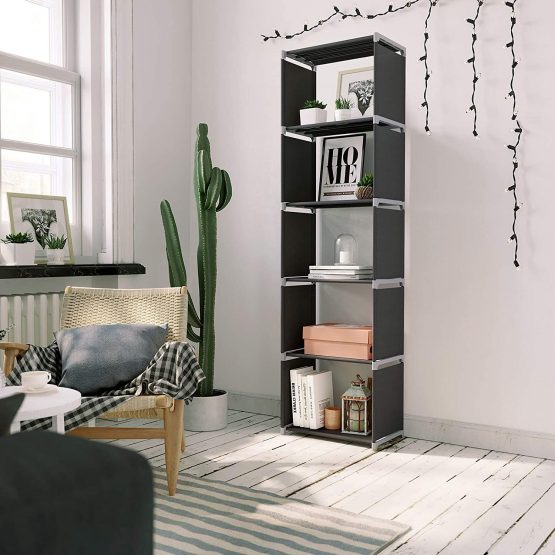 SONGMICS Storage Shelf, 5-Tier Bookcase, Garment Organiser, Each Shelf Holds 5 kg, 50 x 30 x 180 cm, for Living Room, Bedroom, Closet, Black LSN15H - Image 4