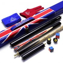 CUESOUL 57" Handcraft 3/4 Jointed Ebony Snooker Cue with Union Jack Flag Design, Black
